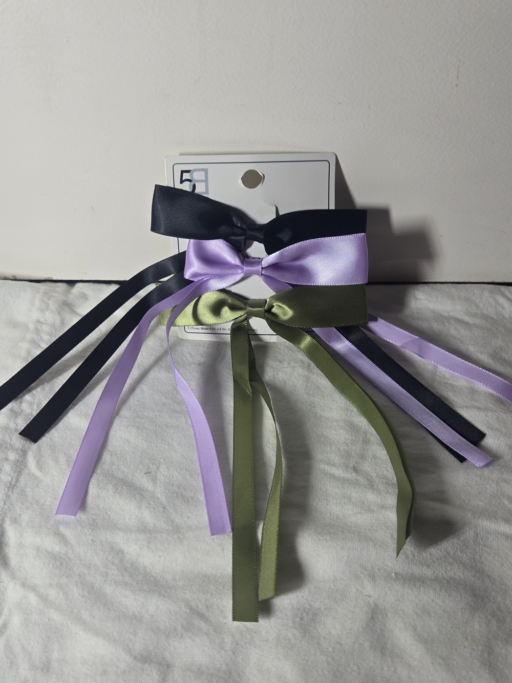 3 Piece Satin Ribbon Bow Hair Clips - Lavender, Olive & Black